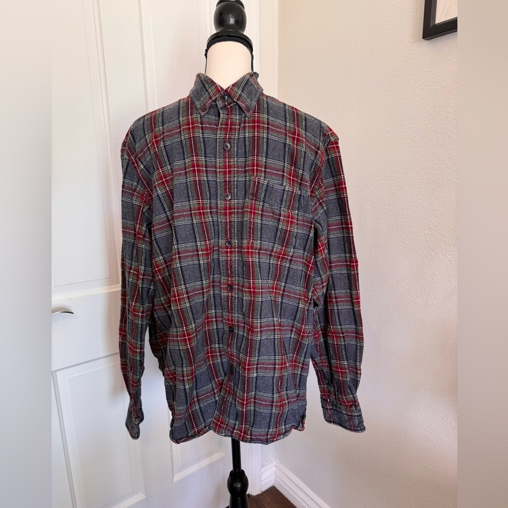 L.L. Bean Gray and Red Scotch Plaid Shirt